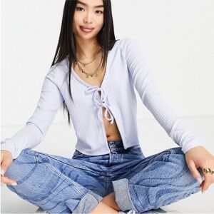 Hollister Light Blue Ribbed Tie-Front Top Size S